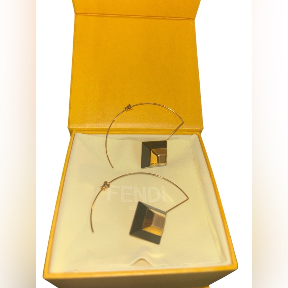 New Fendi Gold and Black Geometric Earrings